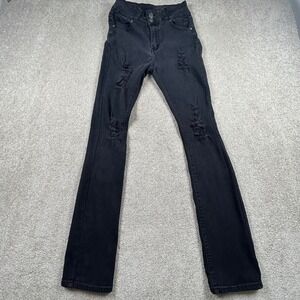 T&Y Fashion Womens Distressed Flare Jeans Black High Rise Ripped‎ Size 14